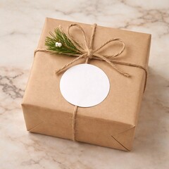 Round sticker mockup on a gift box
