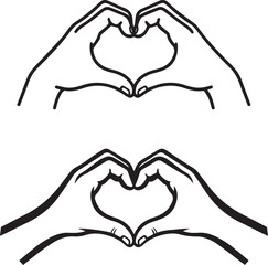 Obraz premium Minimalist bold line art of two hands making a heart shape gesture.