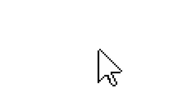 Classic pixelated computer mouse cursor icon indicating a pointer selection ready for interaction on a clean white background element