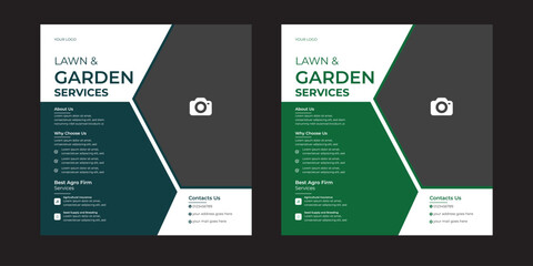Lawn, garden, or Landscaping maintenance Service Social Media Post design, and Web square Banner Template, Agriculture farm service social media post, or Instagram banner design, web template Corporat