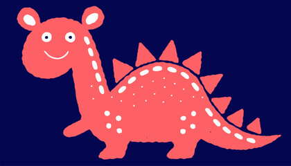 Naklejka premium Cute pink dinosaur with white spots on dark blue background