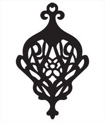 Ornamental Islamic Arabesque Silhouette Design,
Traditional Decorative Floral Pendant Vector Illustration,
Elegant Black Mandala Ornament Pattern