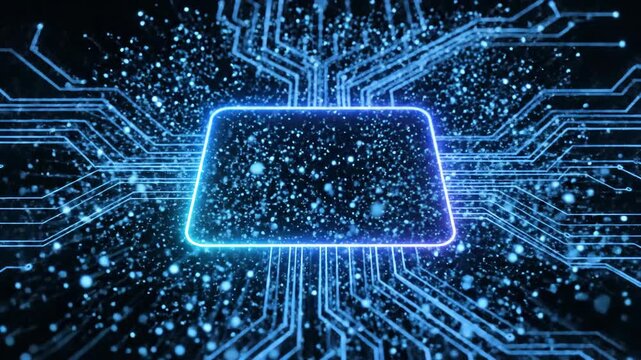 Abstract computer processor graphic on a dark background technology concept