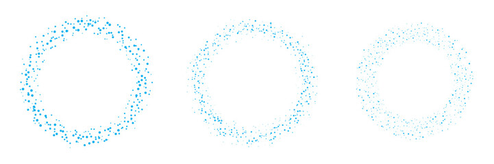 Circular dotted dust frame PNG overlay with glowing blue rounded dots particles effects and luminous sparkles border on transparent background © SharminAkter