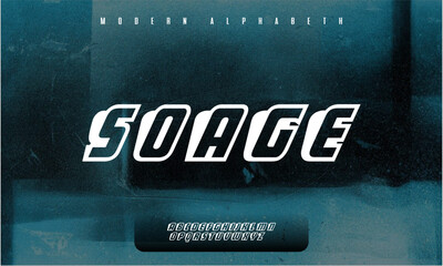 Modern alphabet typography with SOAGE text and blue background © Chali Az