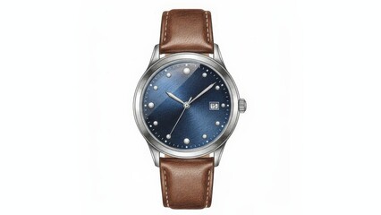 Elegant Blue Dial Watch with Brown Leather Strap for Timeless Style and Versatile Fashion