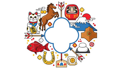 Iconic Symbols and Traditions, Graphic Design, Japan, Festive Environment, Artistic Viewpoint, Heritage Concept