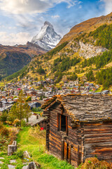 Zermatt, Switzerland With Old Farmhouses Under the Matterhorn 3306