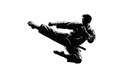 Martial arts athlete kicking in dynamic fighting stance