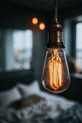 吊るされたランプの光が部屋を照らす