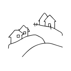 A simple doodle of houses on rolling hills