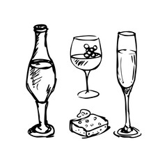 A celebratory toast with wine, champagne, and cheese