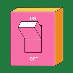 Cartoon electric switch, black and white, hand drawn, sketch style, isolated on green background. Vector illustration