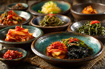 Obraz premium Various Korean Home-style Side Dishes. Asian food concept.