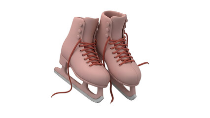 Elegant pink ice skates with red laces, poised for graceful performance on the ice