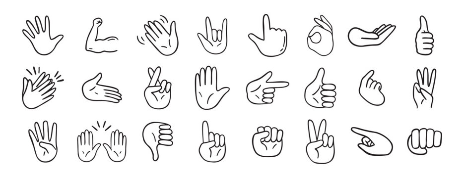 hand gesticulations doodle hand drawn icon. Outline drawing hand gesticulations line clipart symbol