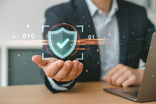 Man holding digital security shield