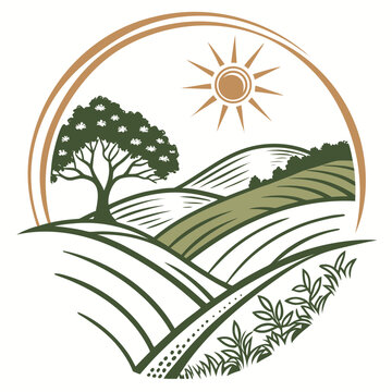 Nature Vector Logo of a Sun Path Arcing Over Rolling Hills, Representing Scenic Landscapes and Travel