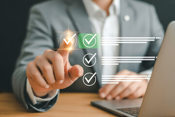 Business professional reviewing checklist