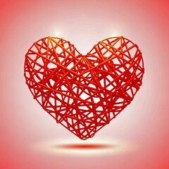 Intricate red wireframe heart shape on a pink gradient background with soft lighting