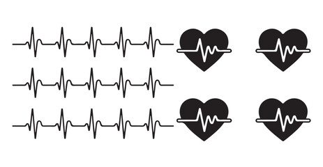 Four rows of heart outline and filled silhouette icons combined with electrocardiogram traces