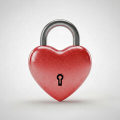Red heart-shaped padlock with a metallic handle and keyhole against a plain background