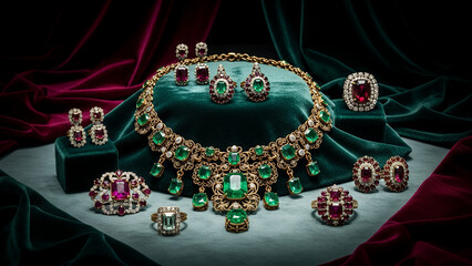 Luxurious heirloom jewelry collection featuring vibrant gemstones and intricate designs