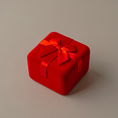 Red velvet gift box with a ribbon on a plain background