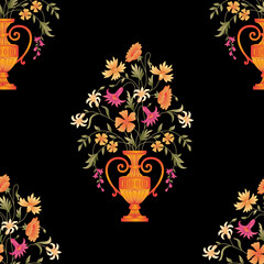 Abstract seamless color full paisley flower leaf bunch pattern