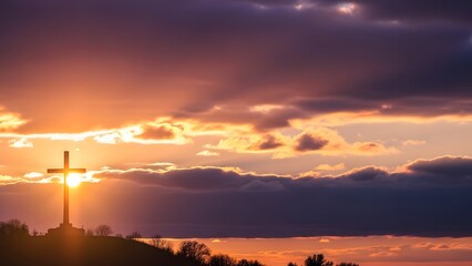 Fototapeta premium Easter sunrise with cross symbolizing resurrection and hope