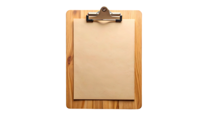 A wooden clipboard with a blank paper against a black background