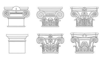 Outline Drawings of Ionic and Corinthian Column Capitals (75) stock