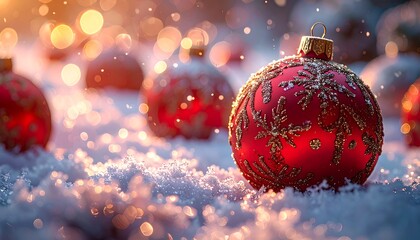 Festive Christmas Ornaments in Snow - A Holiday Season Scene.