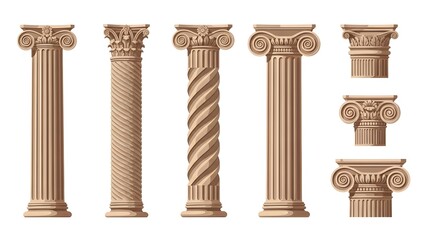 Set of Classical Architectural Columns with Different Shaft Designs pillar classical architecture