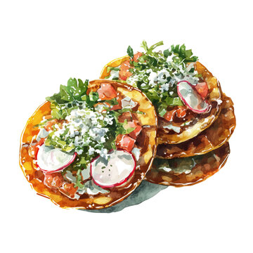 Watercolor vector illustration of Sopes, isolated on white background.