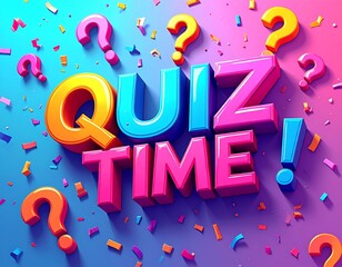 Vibrant Quiz Time 3D Title with Party Elements