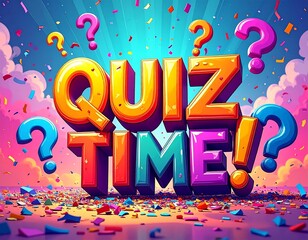 Colorful 3D Quiz Time Typography with Confetti Background