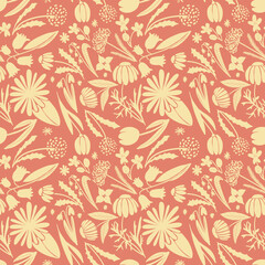 A seamless floral pattern consisting of medicinal plants and flowers.