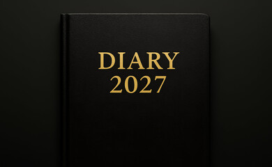 A 2027 diary with a textured cover, featuring repeated text of "diary 2027" in a simple, elegant design