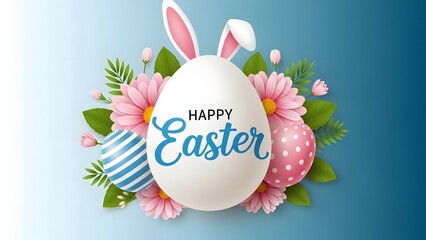 Obraz premium Happy easter celebration with colorful eggs and florals