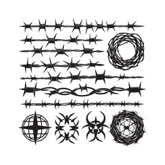 Fototapeta premium Barbed Wire Collection Vector Set Isolated on White