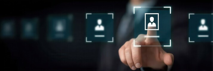 Human resources innovation scene showing digital employee selection interface with AI driven recruitment technology