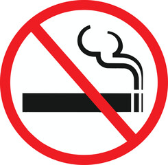Standard No Smoking Sign Vector Icon with Red Prohibitory Circle and Cigarette Silhouette for Smoke-Free Zones and Health Regulations