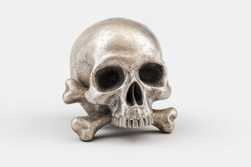 Realistic 3D skull and crossbones model, detailed textures, white background, cinematic lighting, 32