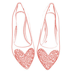 Valentine Elegant High Heel Shoes Line Art