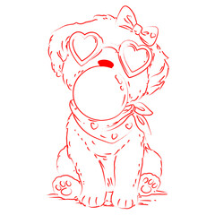 Cute Valentine Dog With Heart Glasses Line Art