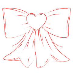 Valentine Bow With Heart Line Art Illustration