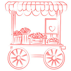 Valentine&rsquo;s Day Sweet Cart Line Art Illustration
