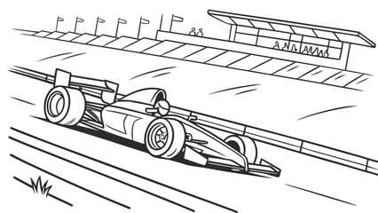 Race Car Speeding Along Track Line Art Illustration © Ali