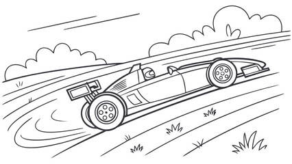 Race Car Speeding Along Track Line Art Illustration © Ali